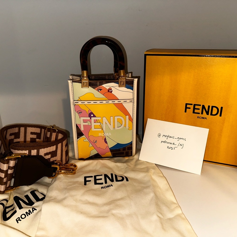 Fendi FF Zucca Leather Sunshine Shopper Mini Tote & Wide FF Crossbody Strap